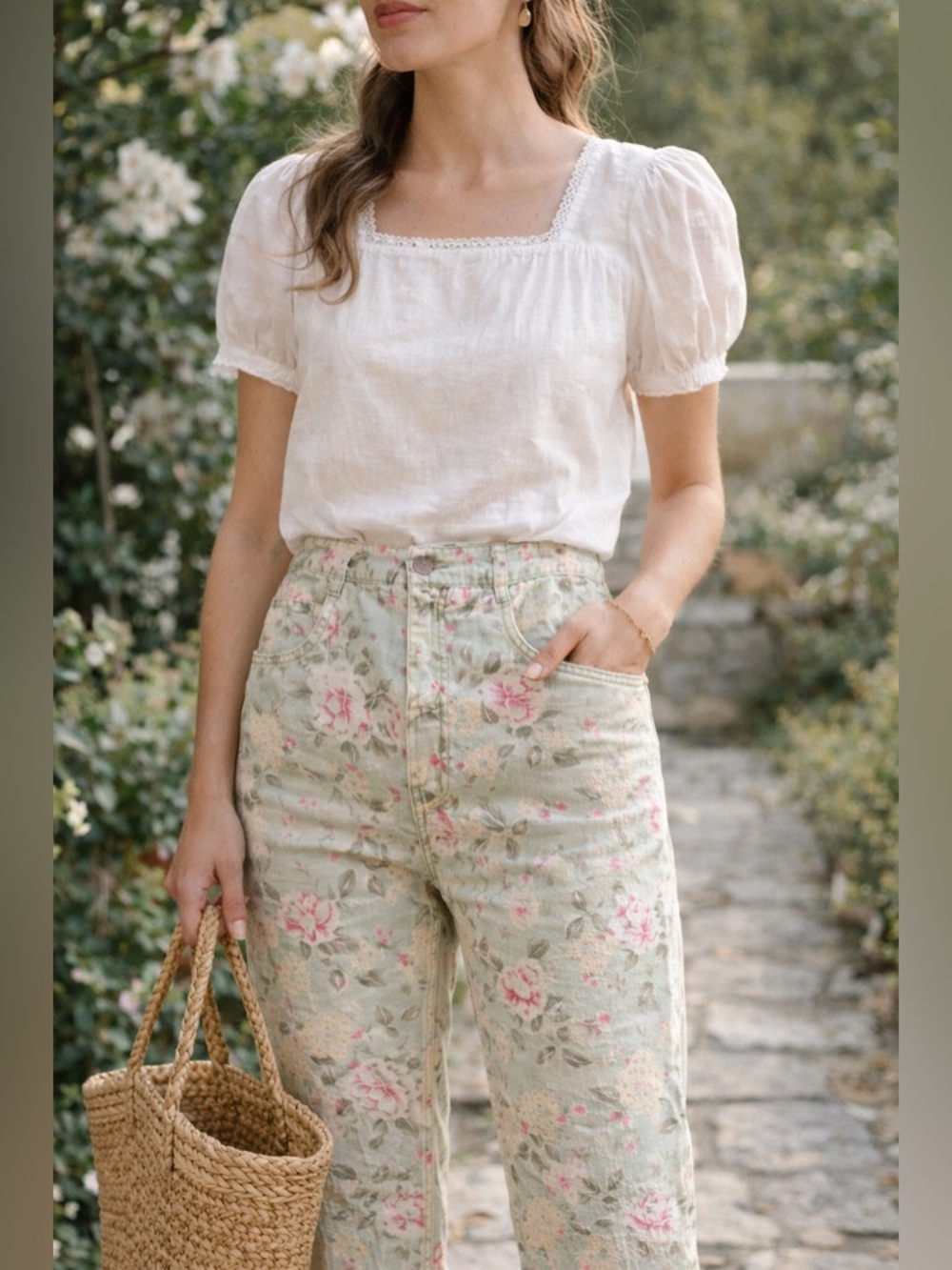 Talbots Floral Pants‎ Cottagecore Garden Print Jeans 30x29 Vintage Style